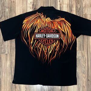 Harley-Davidson Black Shirt with Fiery Phoenix Design Sz L